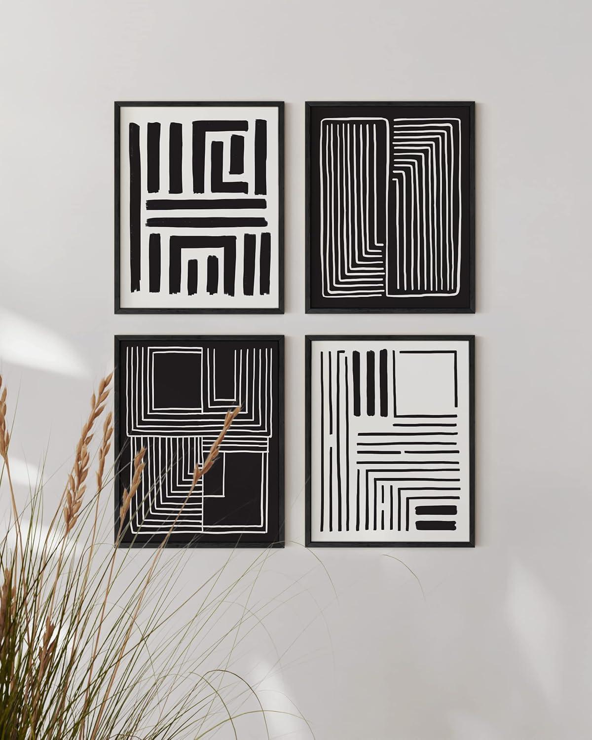 HAUS AND HUES Geometric Wall Art - Set of 4 Black and White Posters For Room Aesthetic, Modern Abstract Wall Art, Minimalist Art Wall Decor, Large Black and White Wall Art, (11x14, Unframed)