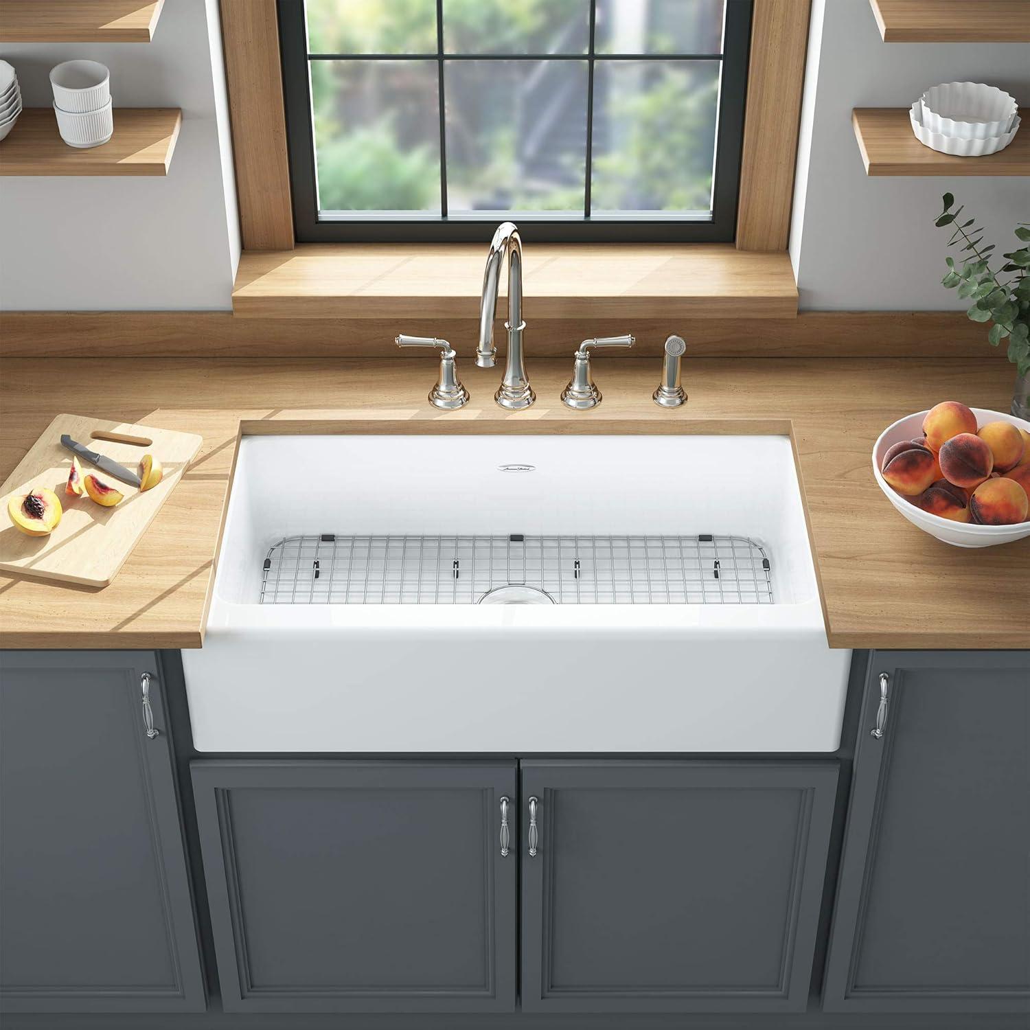 36" White Cast Iron Farmhouse Drop-In Kitchen Sink