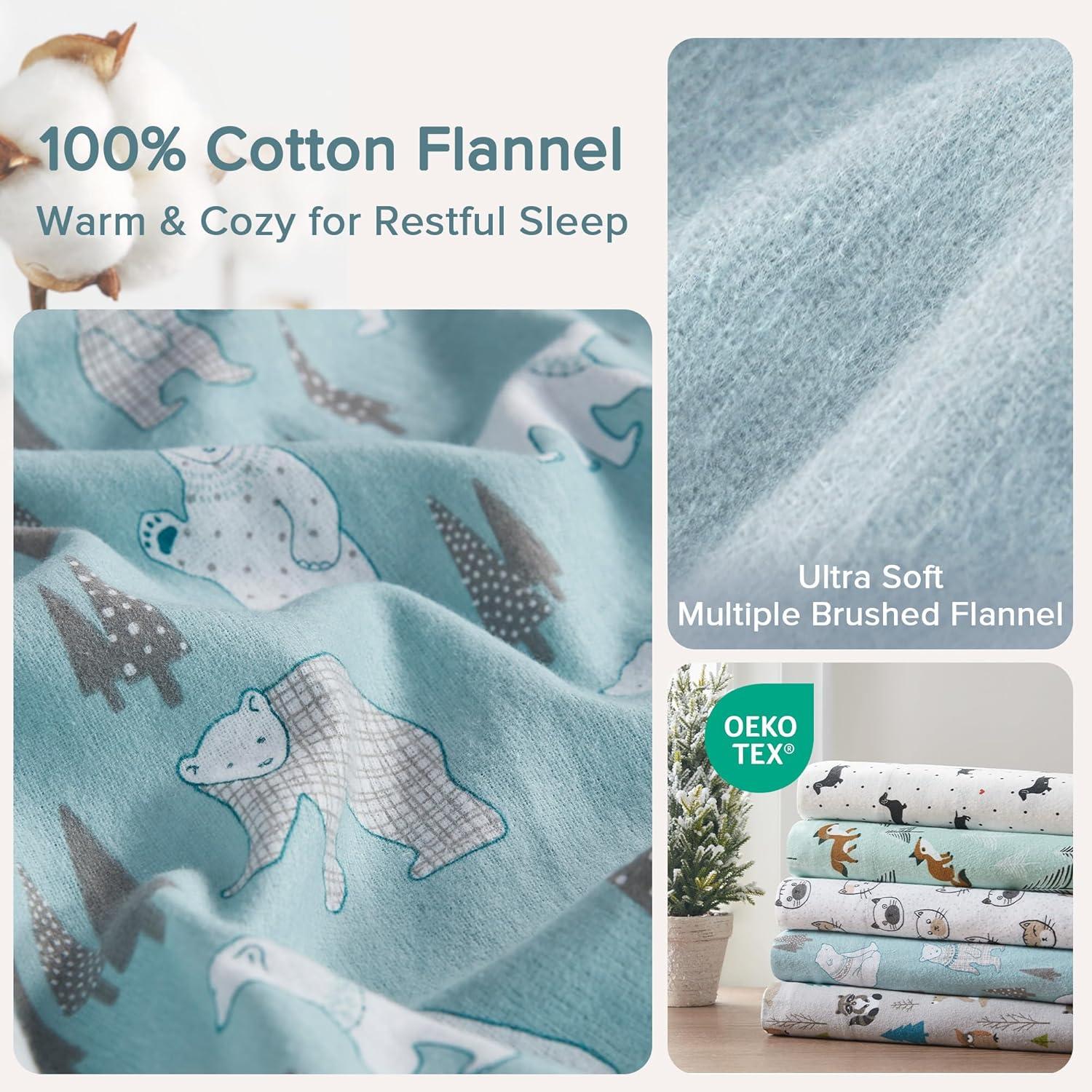 Comfort Spaces Full Sheet Set, Flannel Bed Sheets Full, 100% Cotton Bed Sheets Set with Deep Pocket, 4-Piece