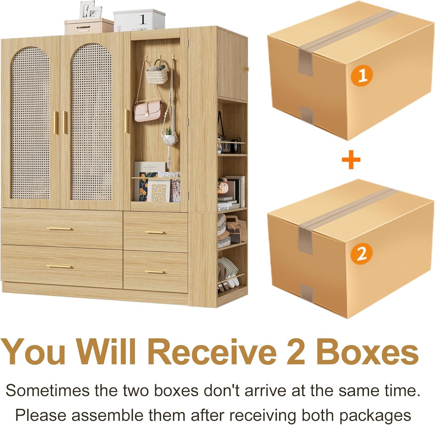 Everly Quinn Freestanding Armoire Wardrobe Closet with 2 Woven Doors