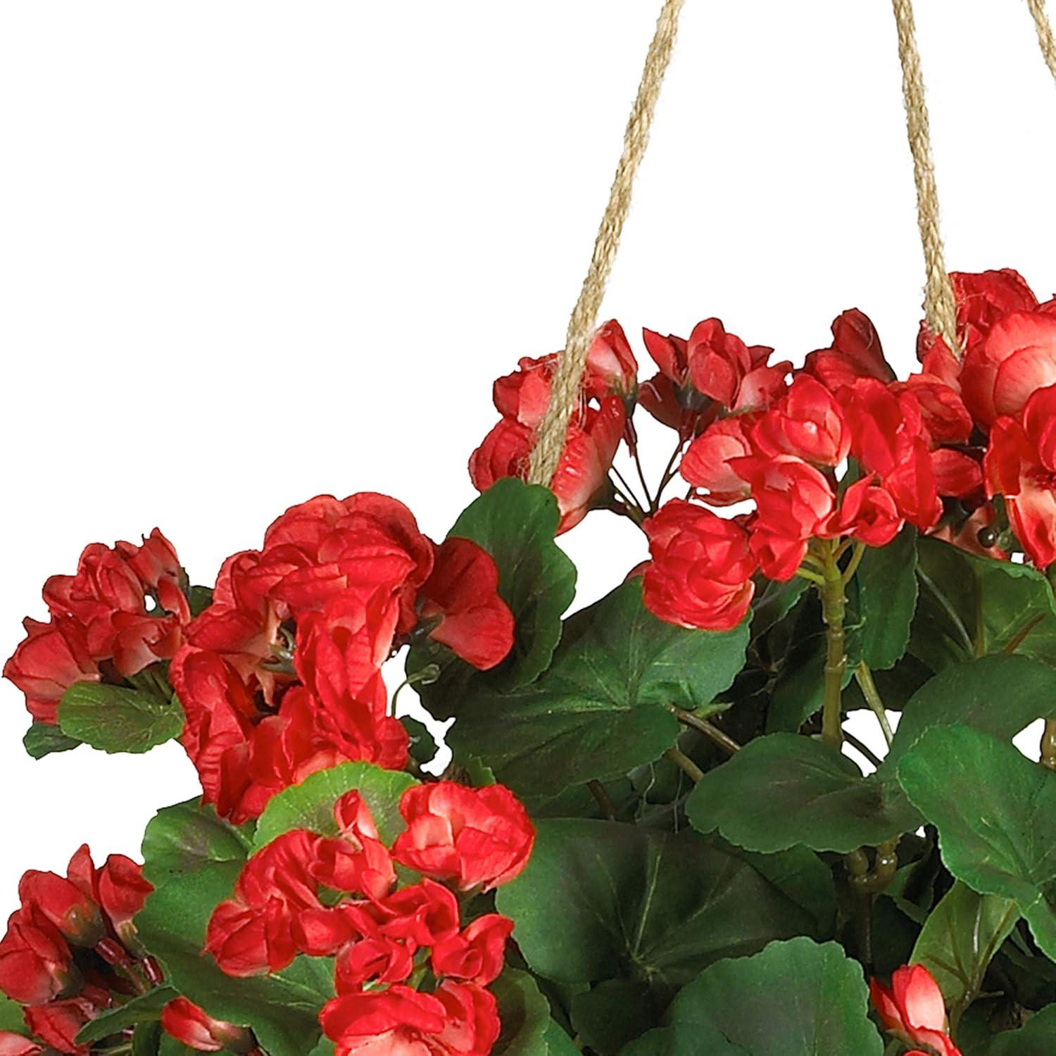 Nearly Natural Geranium Hanging Basket Silk Plant: Indoor Artificial Foliage, Wicker Planter