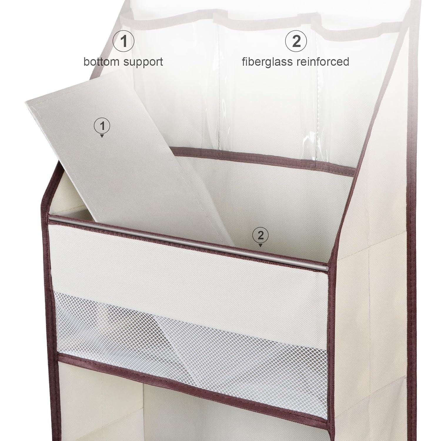 Univivi 6-Shelf Over Door Hanging Organizer Fabric Baby Door Storage with 5 Large Pockets and 3 Small PVC Pockets Wall Mount Hanging Storage Organizers for Baby Essential (Beige)