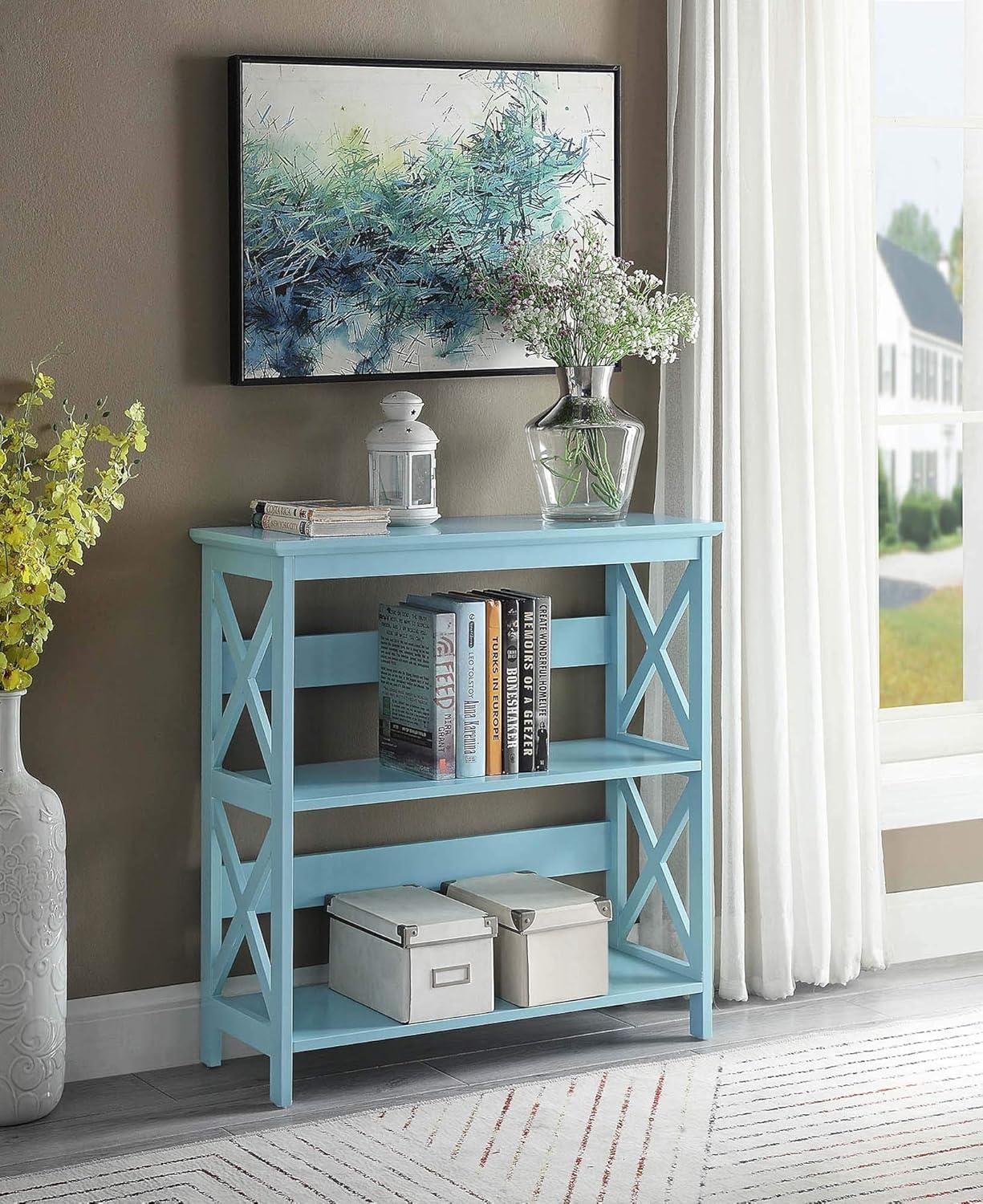 Convenience Concepts Oxford Three-Tier Bookcase in Mint Green Wood Finish