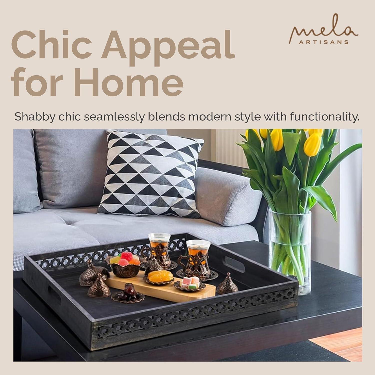 Mela Artisans Rustic Black Trellis Ottoman Decorative Tray