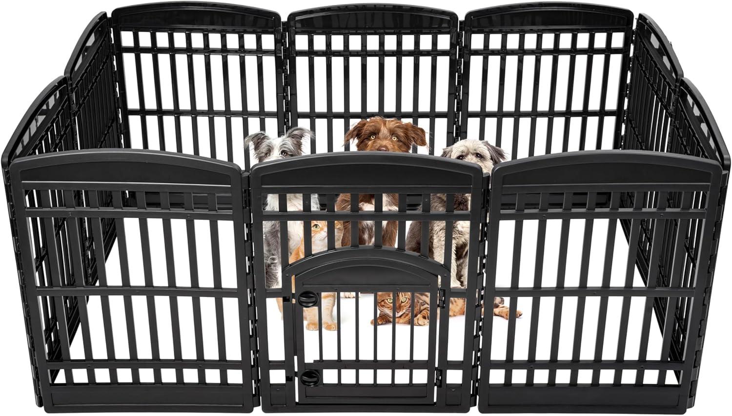 IRIS USA 35" 10 Panel Exercise Pet Playpen with Door for Dog, Black