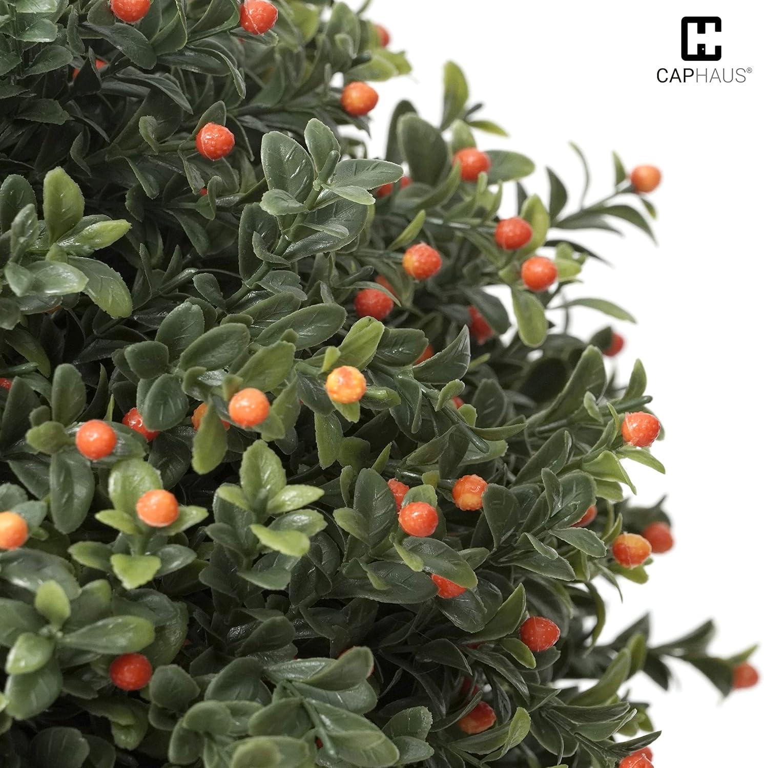 GVN Artificial Plant,Greenery Decor,2-Pack Artificial Boxwood Topiary Ball Tree with Orange Fruit