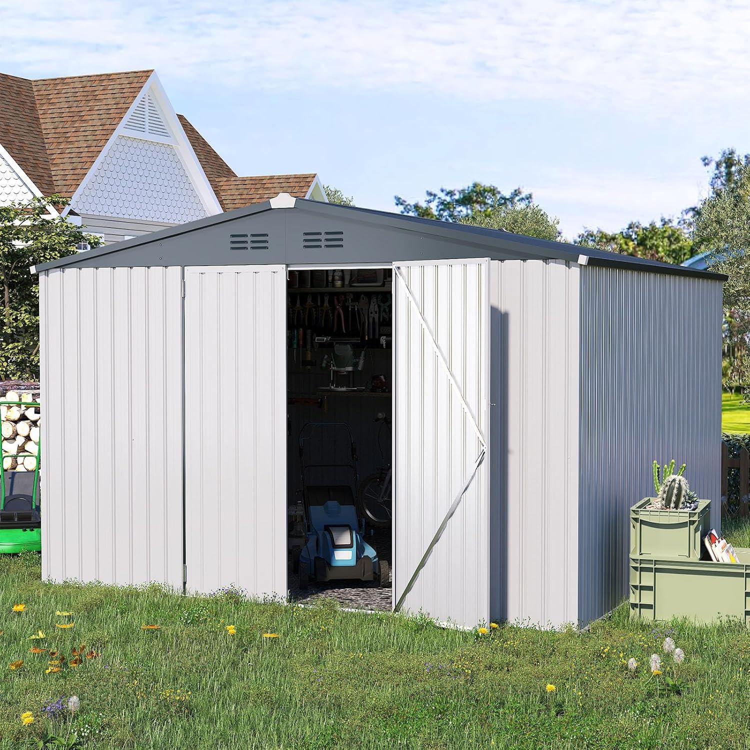 AECOJOY 5' x 3' Outdoor Storage Shed, Small Metal Shed with Lockable Door, Utility and Tool Storage for Garden, Backyard, Patio, Outside use in White