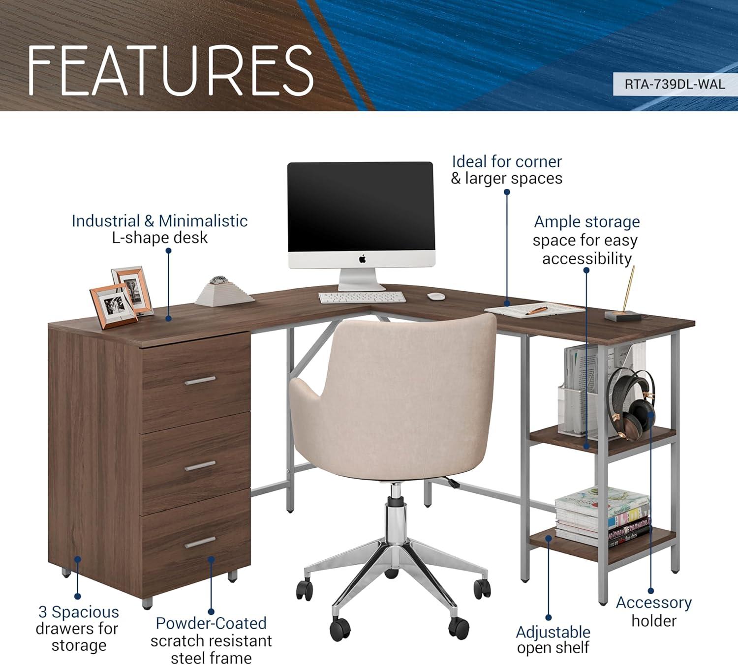 L Shape Home Office Two-Tone Desk with Storage - Techni Mobili