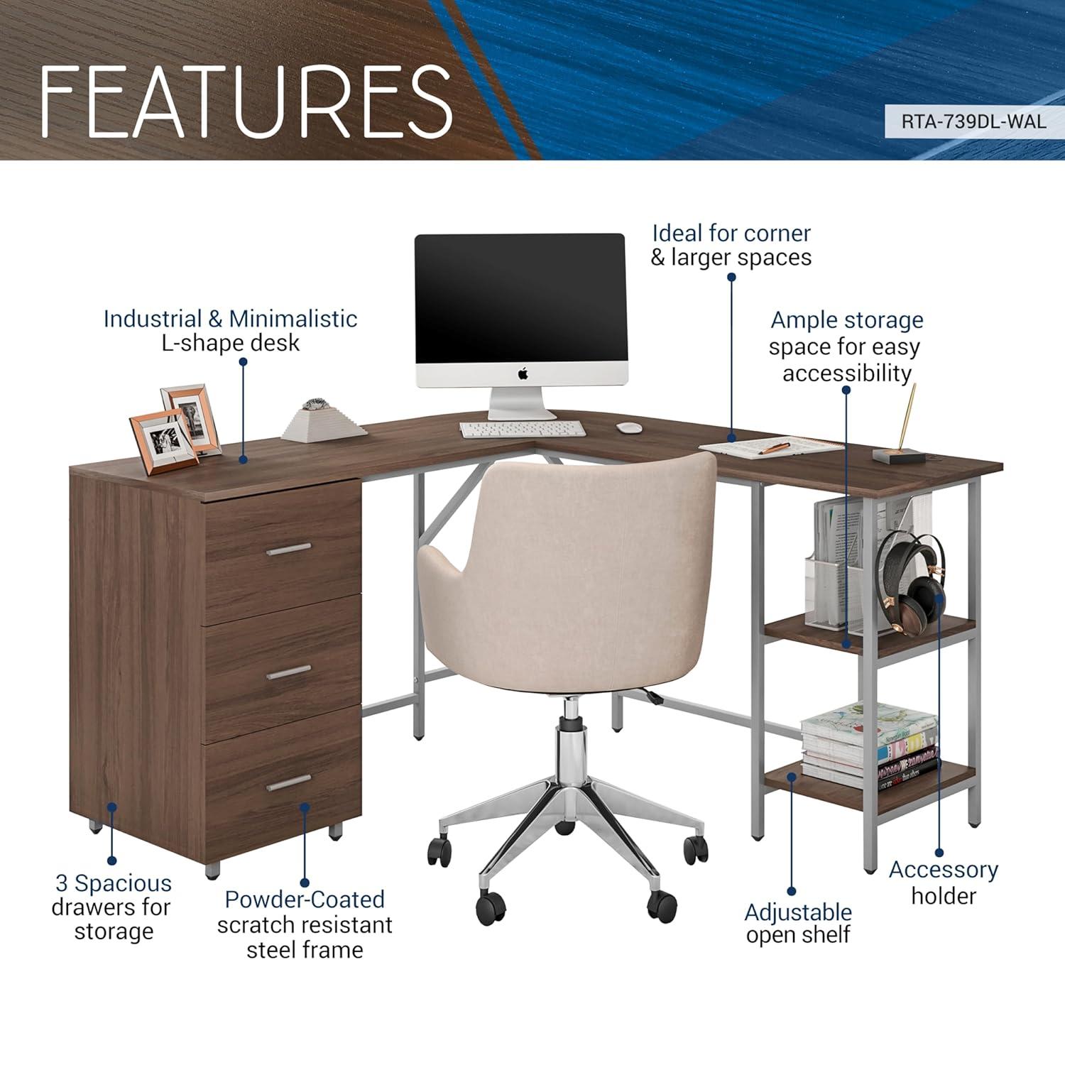 17 Stories Techni Mobili L-Shape Home Office Two-Tone Desk With Storage