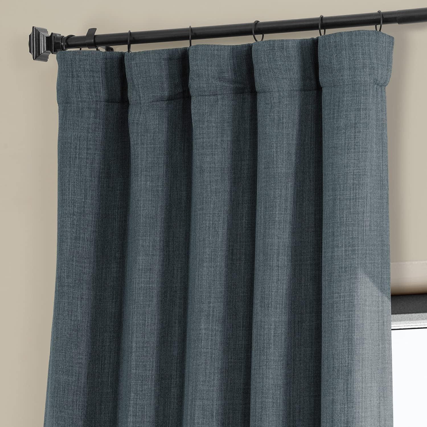 HPD Half Price Drapes Reverie Blue Faux Linen Room Darkening Curtains for Bedroom & Living Room Curtains (1 Panel), Door & Window Curtains 84 inches long, Rod Pocket Curtains & drapes, 50W X 84L