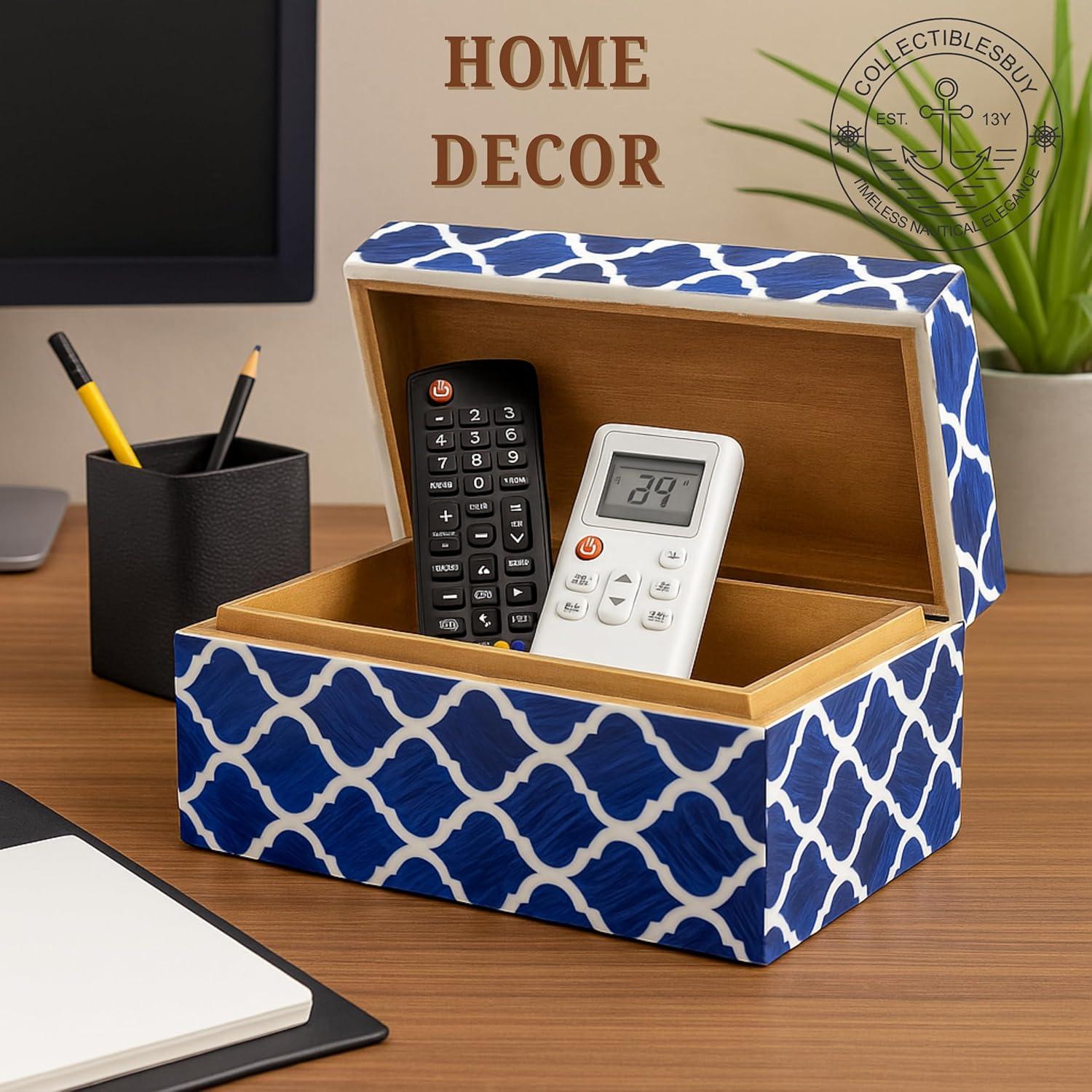 Moroccan Pattern Resin Box Decorative Handmade Storage Box 7x3 x5 inche Blue & White collectiblesbuy