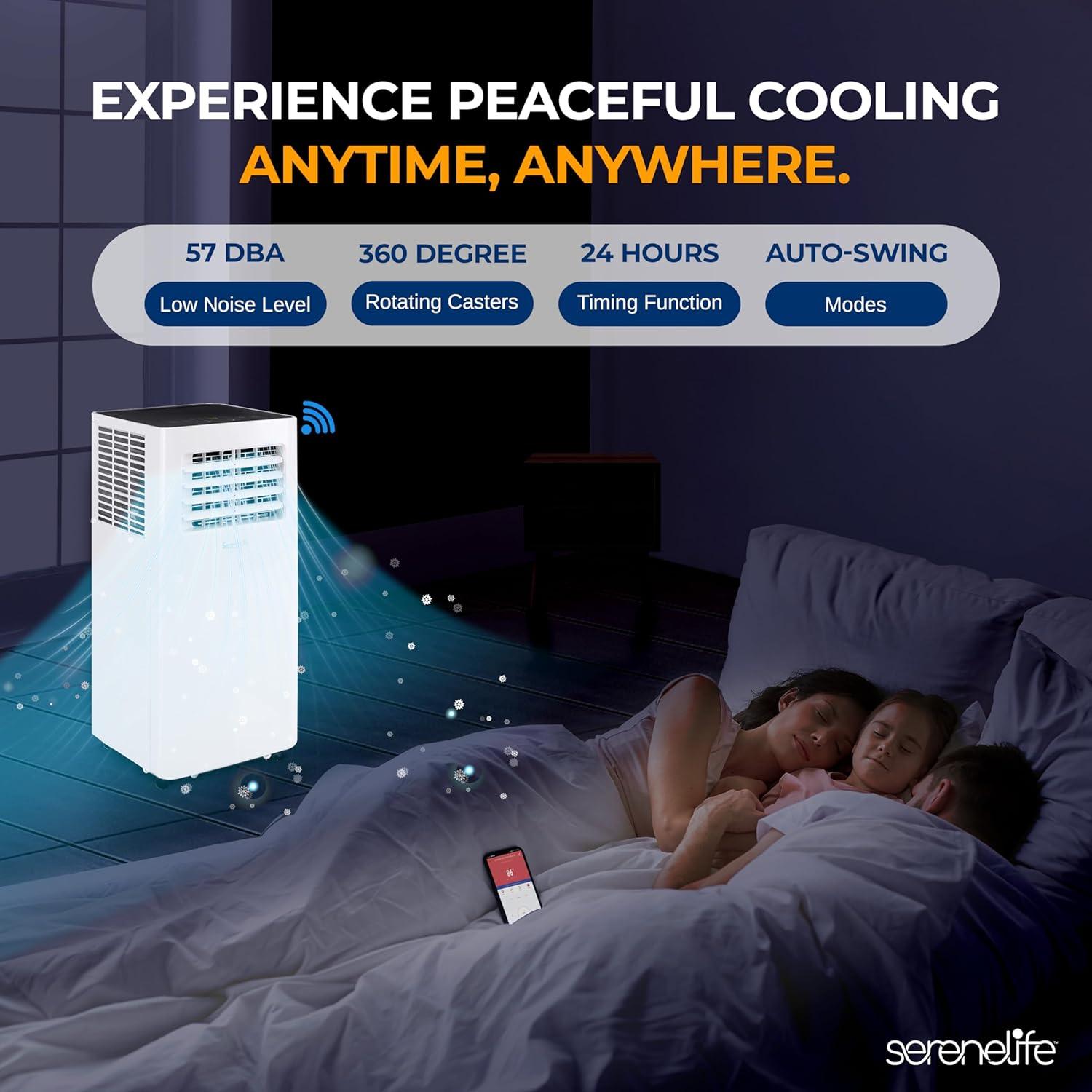 SereneLife SLPAC105W 300 Sq Ft 10000 BTU Portable Air Conditioner w/Remote