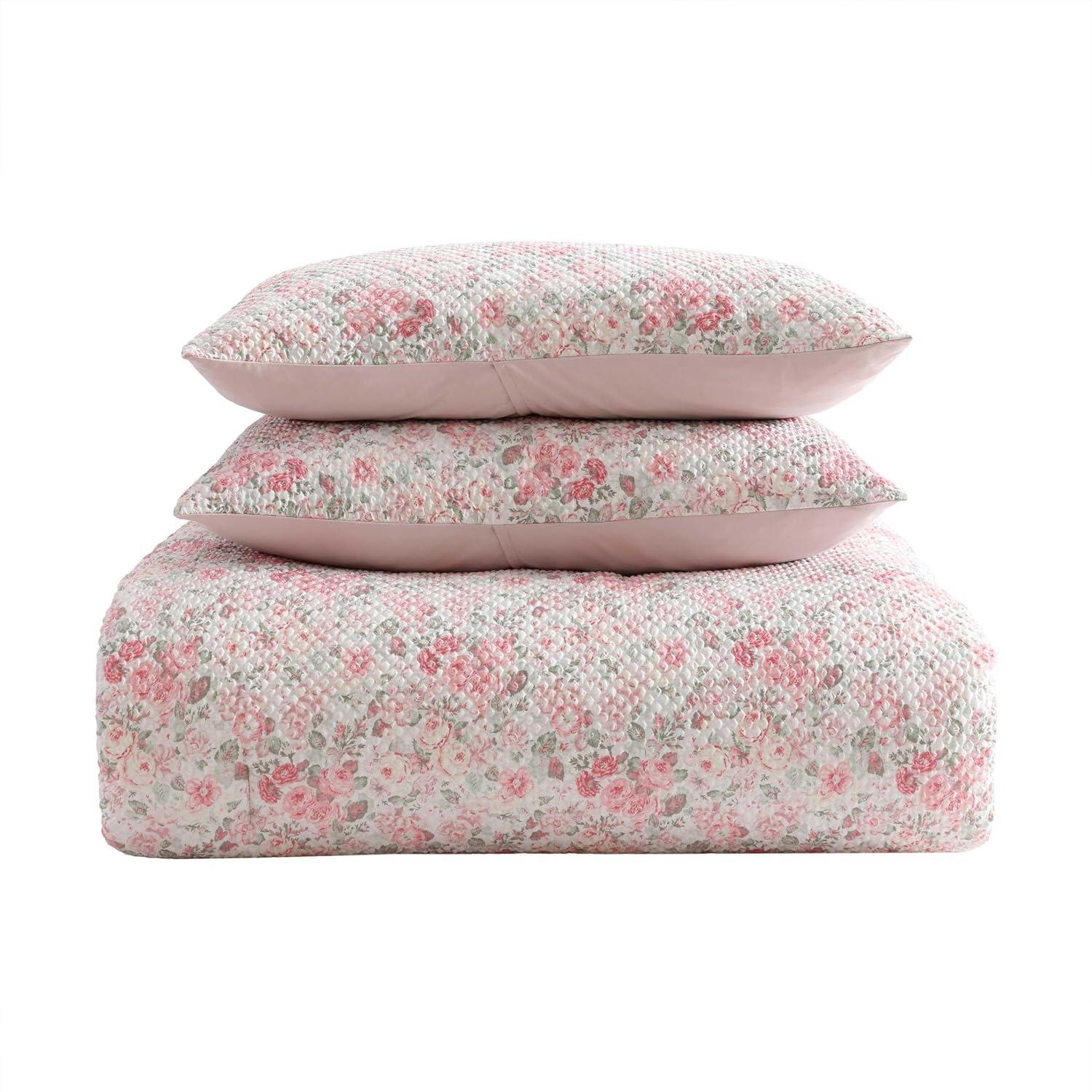 Laura Ashley Laura Ashley Quartet Pink Reversible Easy Care Dorm Bonus Bed Set