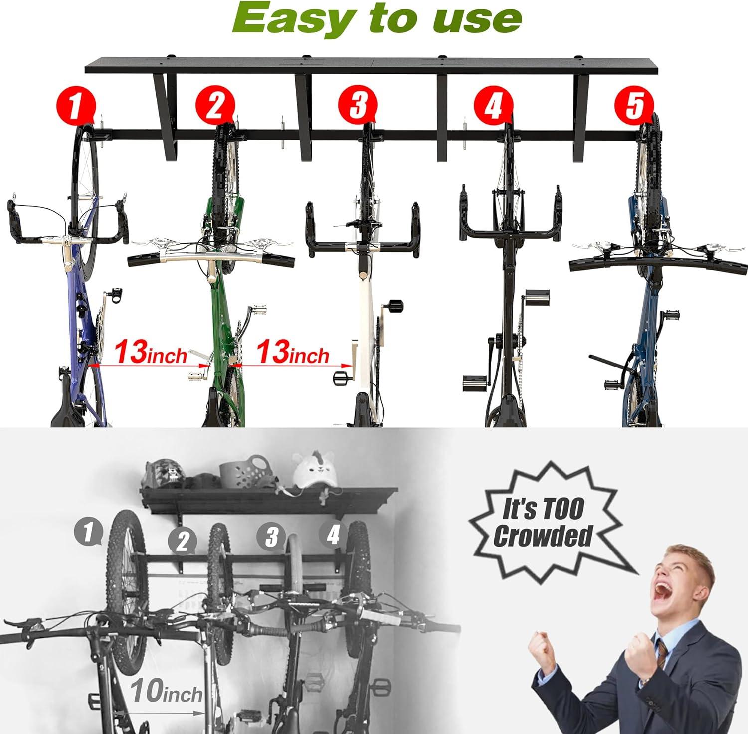 Bike Storage Rack with Shelf, Bike Wall Mount Garage Stand, Bike Hanger Storage Bicycles Hanger Hooks Bike Hooks for Garage Organizer