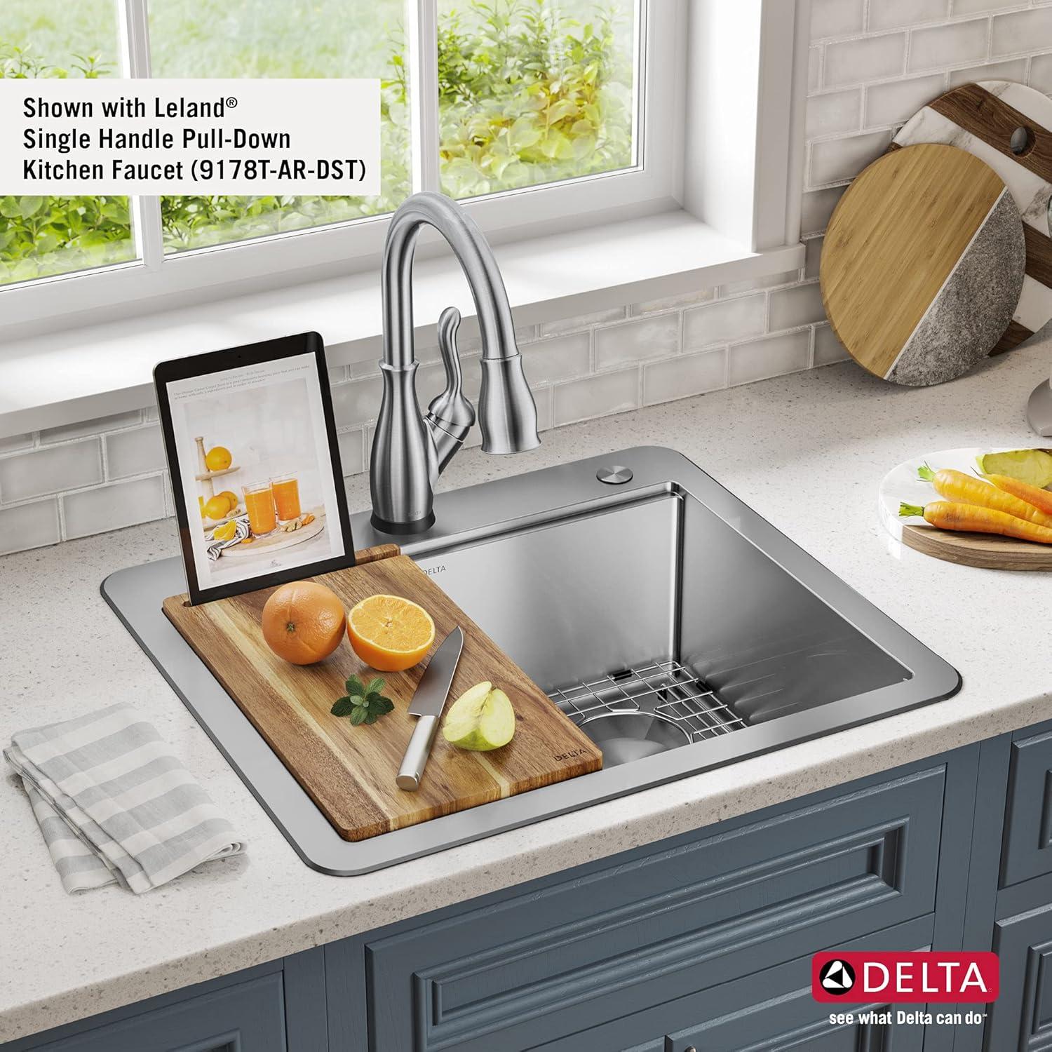 Delta Lorelai™ 25" L Workstation Kitchen Sink Drop-In Top Mount 16 Gauge Stainless Steel Single Bowl