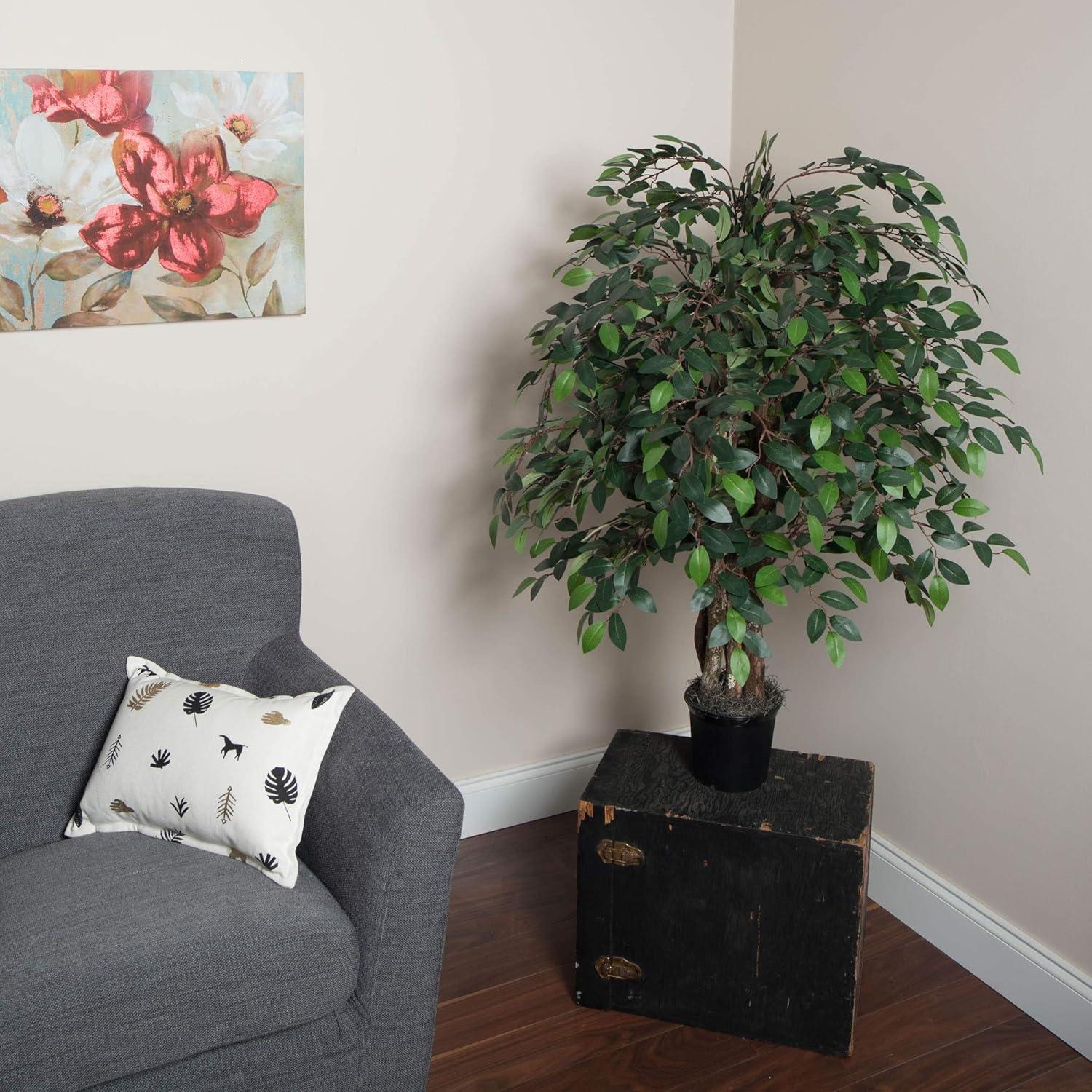 Vickerman 4' Artificial Mini Ficus Extra Full Bush, Black Plastic Pot.