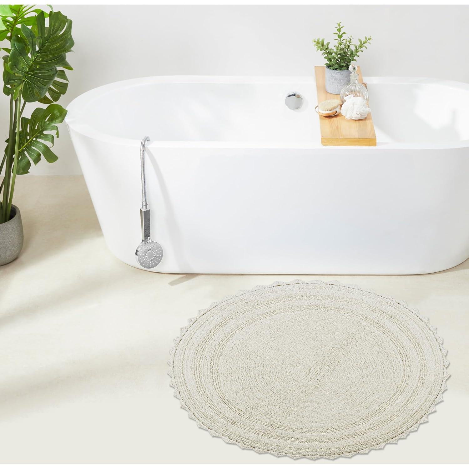Better Trends Lilly Crochet 100% Cotton Tufted Reversible Bath Rug 24" Round - Ivory