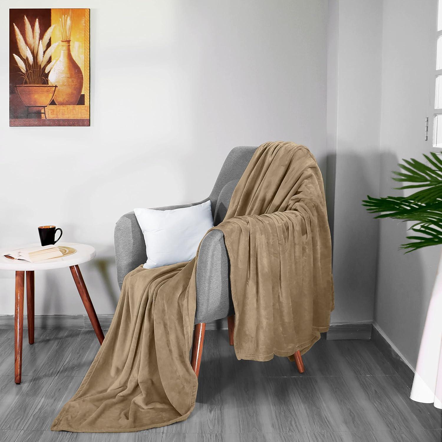 Camel Queen Size Reversible Fleece Throw Blanket