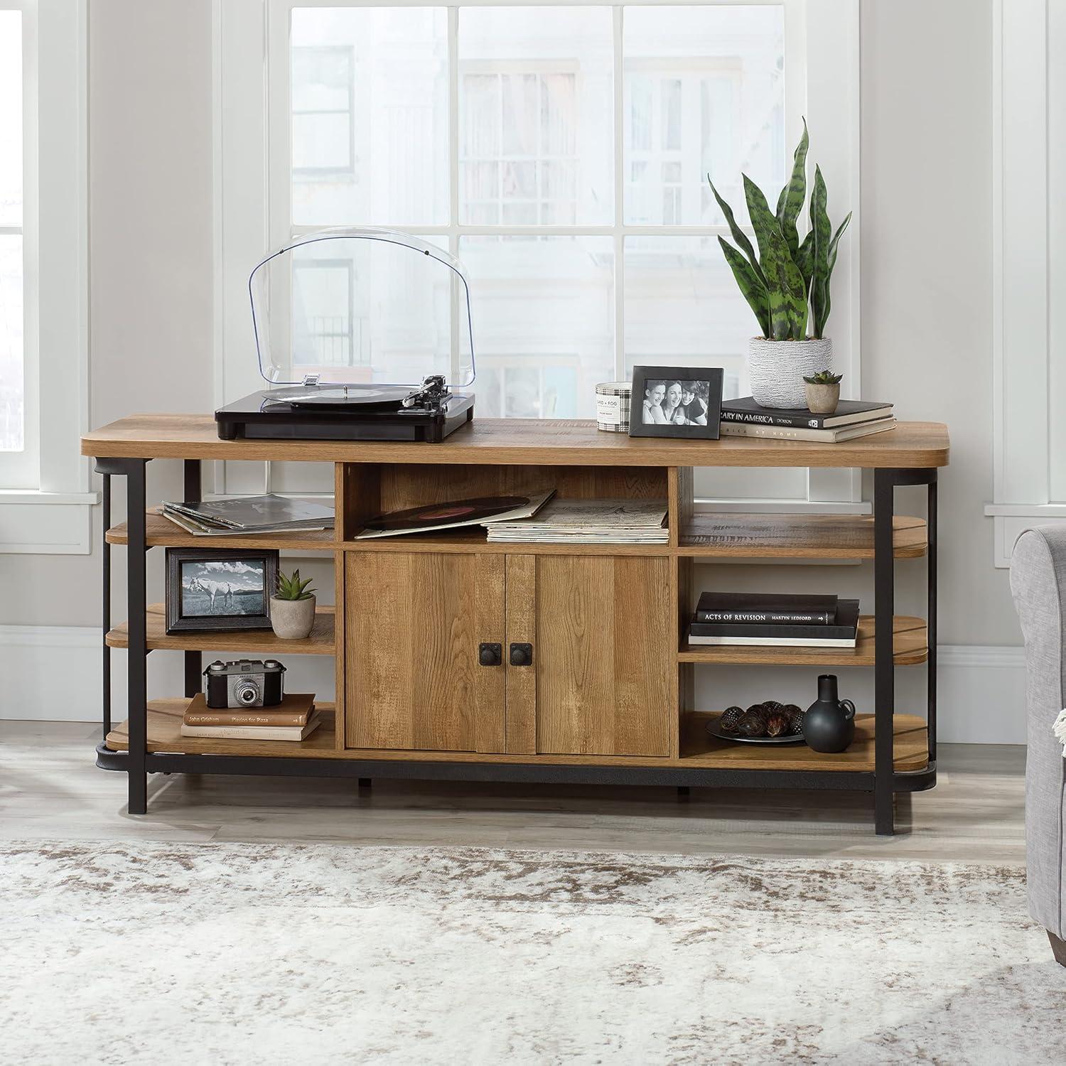 Etched Oak 59'' Industrial TV Credenza with Adjustable Shelf