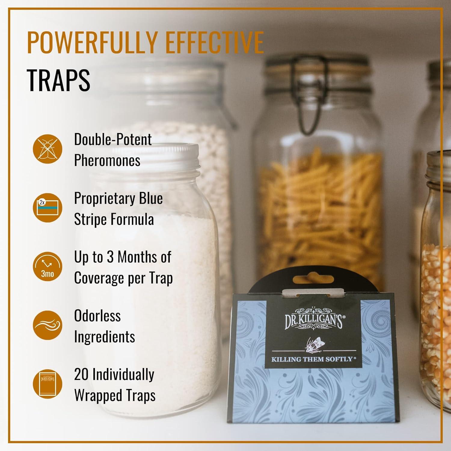 Dr. Killigan's Premium Pantry Moth Traps with Pheromones Prime | Safe, Non-Toxic with No Insecticides | Sticky Glue Trap for Food and Cupboard Moths in Your Kitchen | Organic (20, Blue)