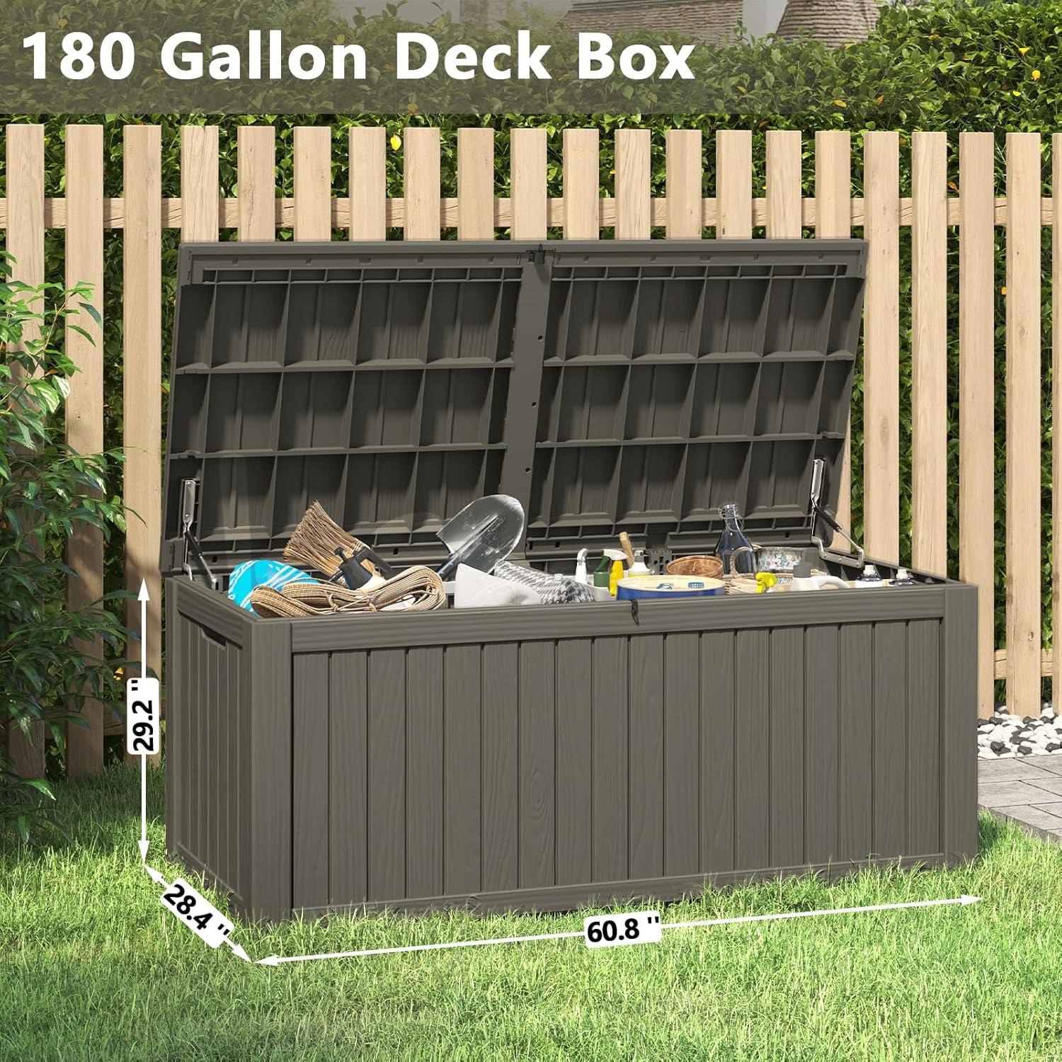 Gray 180 Gallon Lockable Waterproof Resin Deck Box