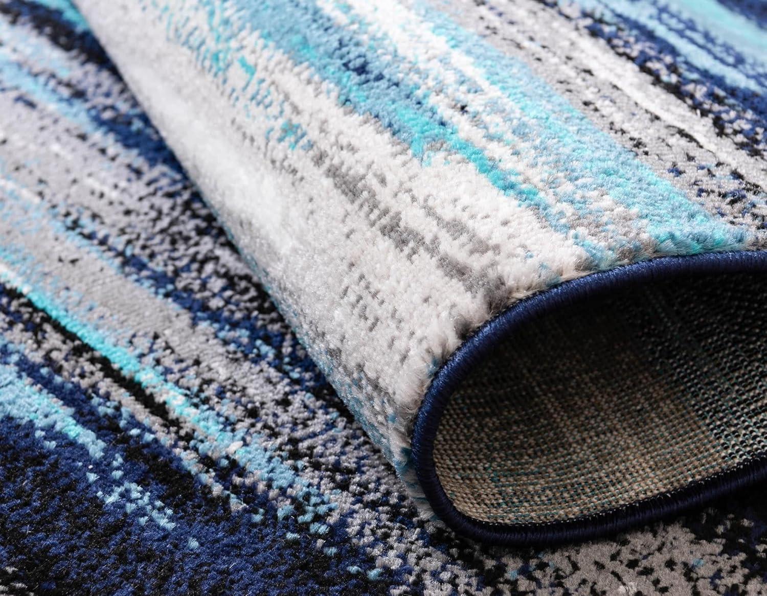 Navy Blue Abstract Rectangular Synthetic Indoor Rug, 7x10 ft