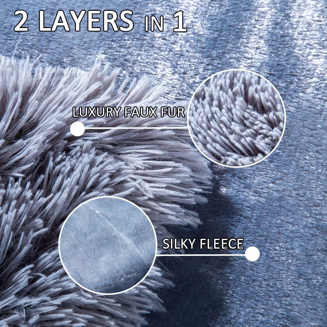 Gray Faux Fur 60" x 50" Machine Washable Throw Blanket