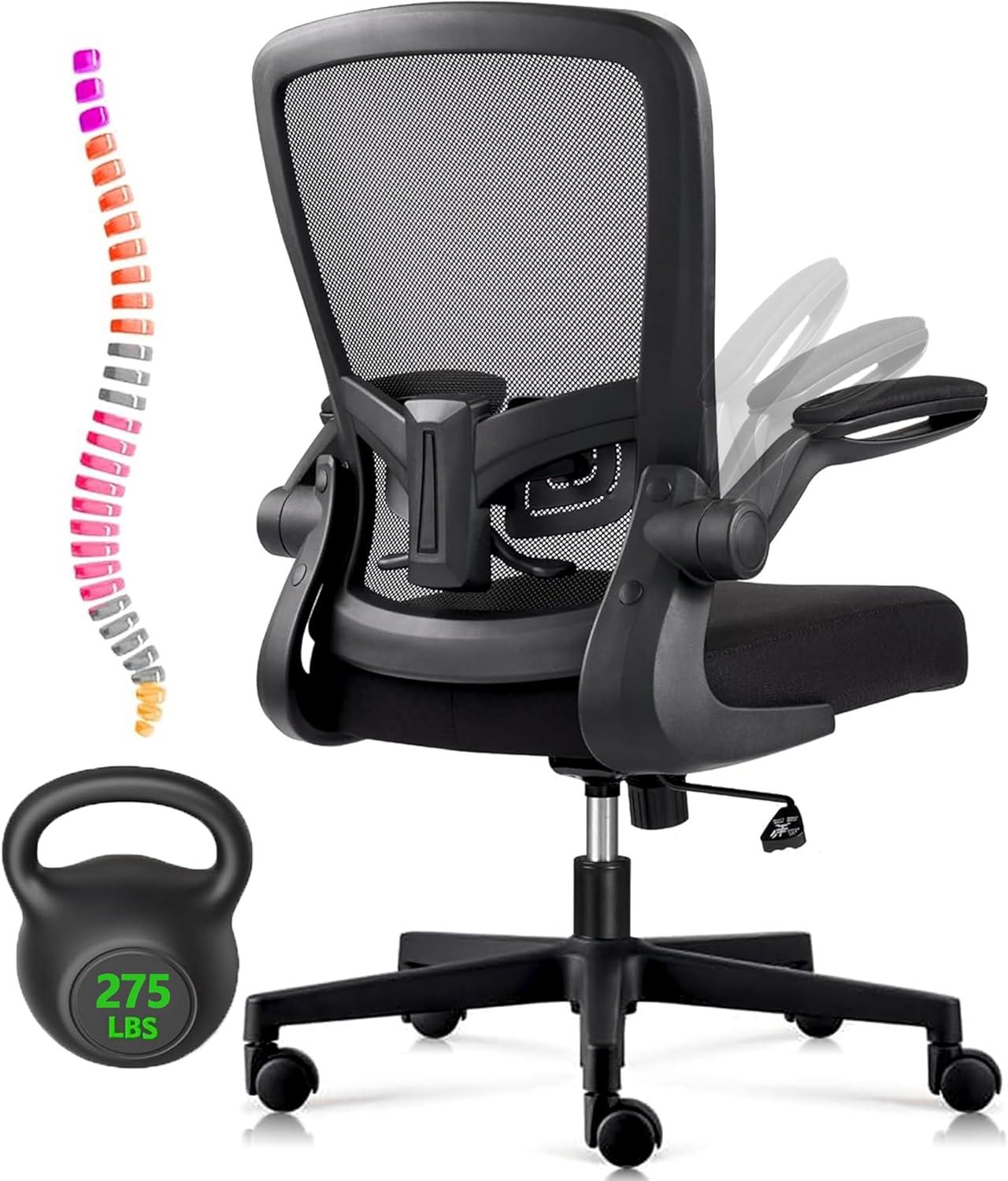 Clatina KLASIKA Ergonomic Office Desk Chair Mesh Back Flip Up Armrests Adjustable Height and Lumbar Support Swivel Chairs with Wheels