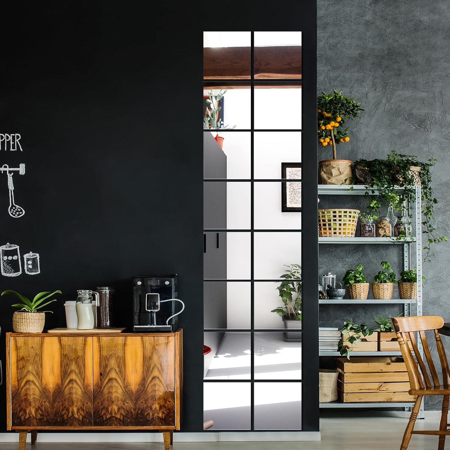 Delma Glass Full Length Wall Mirror Tiles, 14'' x 12'' 4PCS, Frameless Body Tiles for Bedroom, Mounted Home Gym, Door