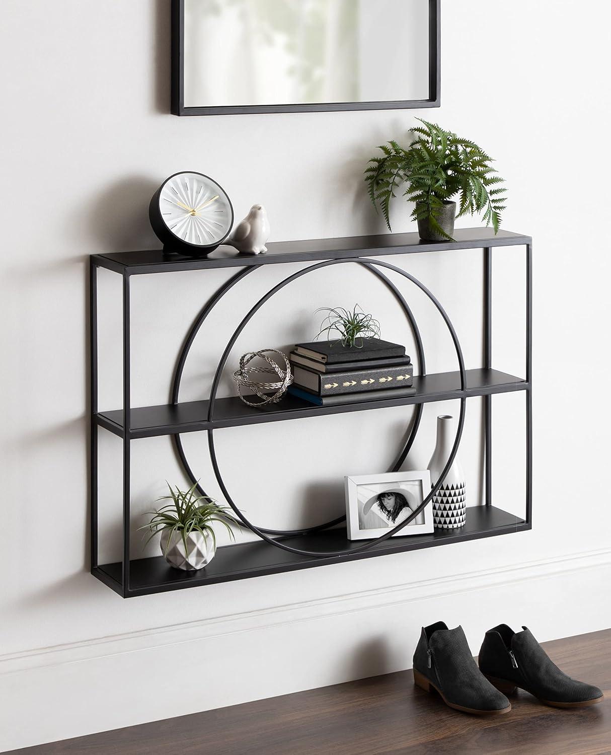 Pirzada Mid-Century Modern Black Wood Floating Wall Shelf