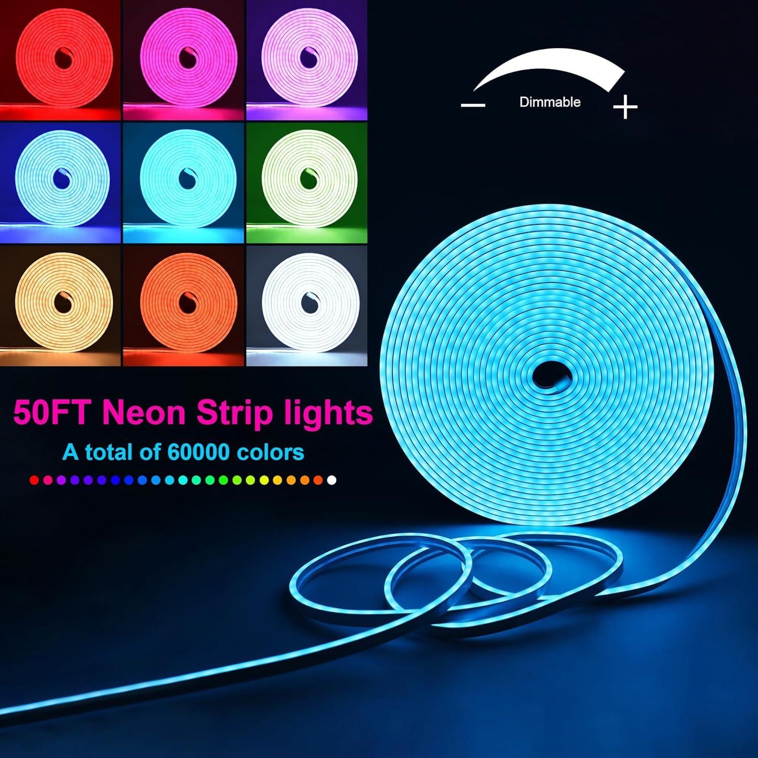 50ft RGB LED Neon Rope Lights with Remote Control