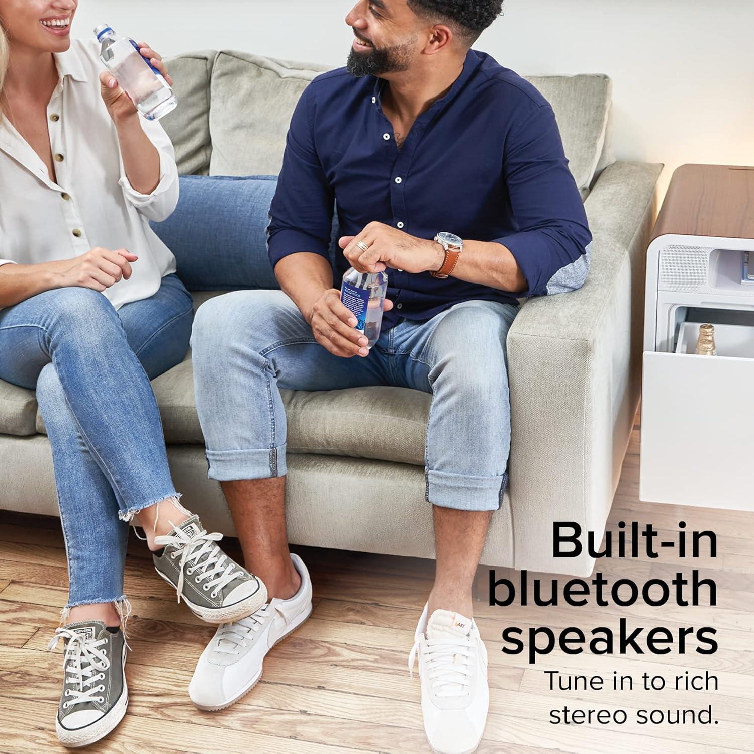 Smart Wood and White Side Table with Cooling Drawer and Wireless Charging