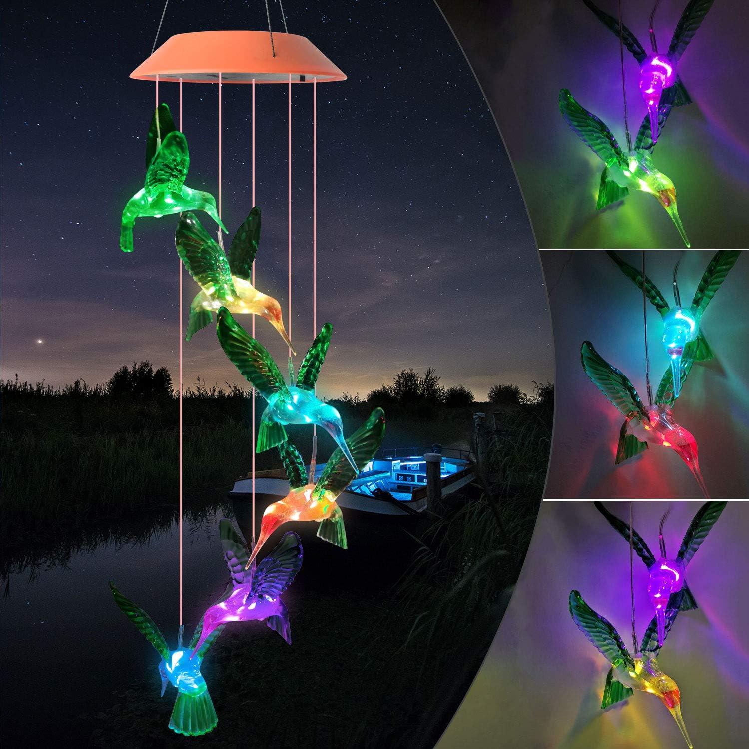 Multicolor Solar-Powered Hummingbird Wind Chimes for Garden Decor