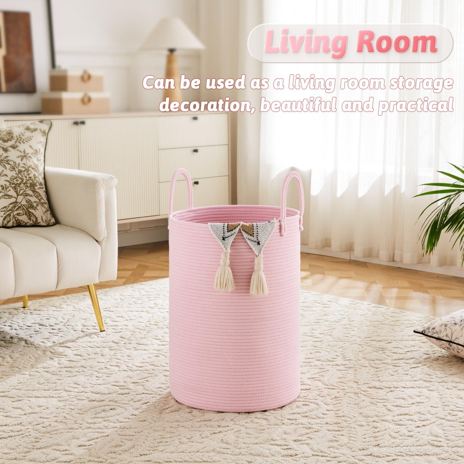 Beachcrest Home™ 60L Woven Cotton Rope Laundry Basket For Dirty Clothes In Bathroom And Living Room