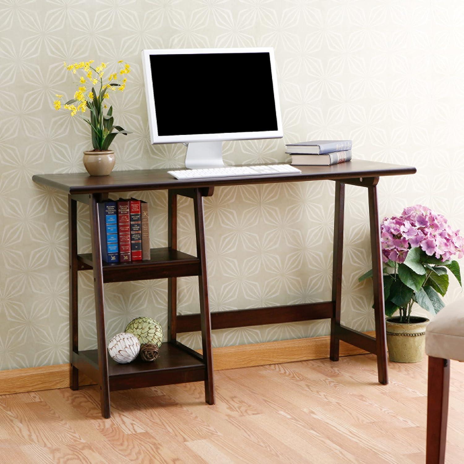 Transitional Espresso Hardwood A-Frame Home Office Desk