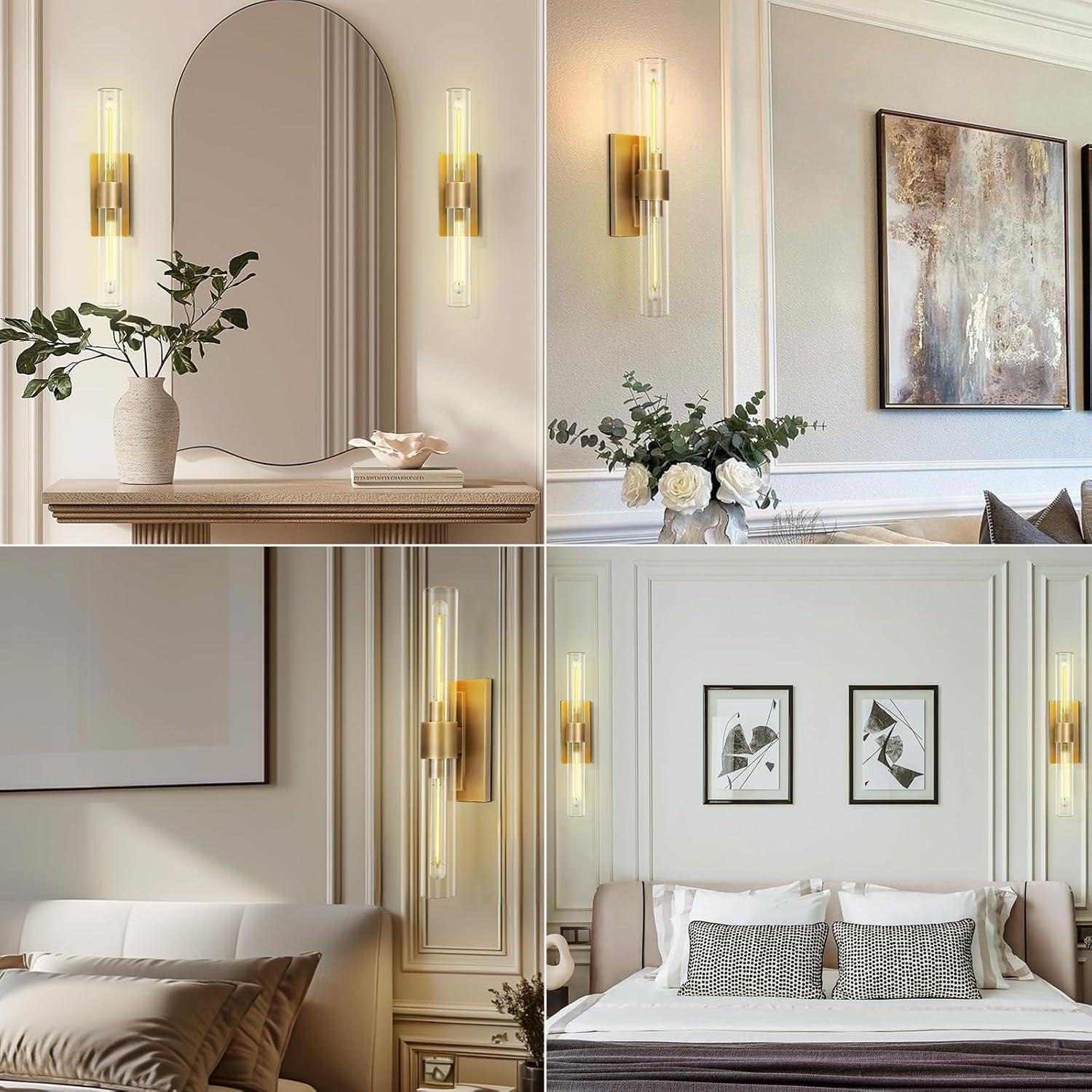 Brass and Glass Dimmable Wall Sconce Set