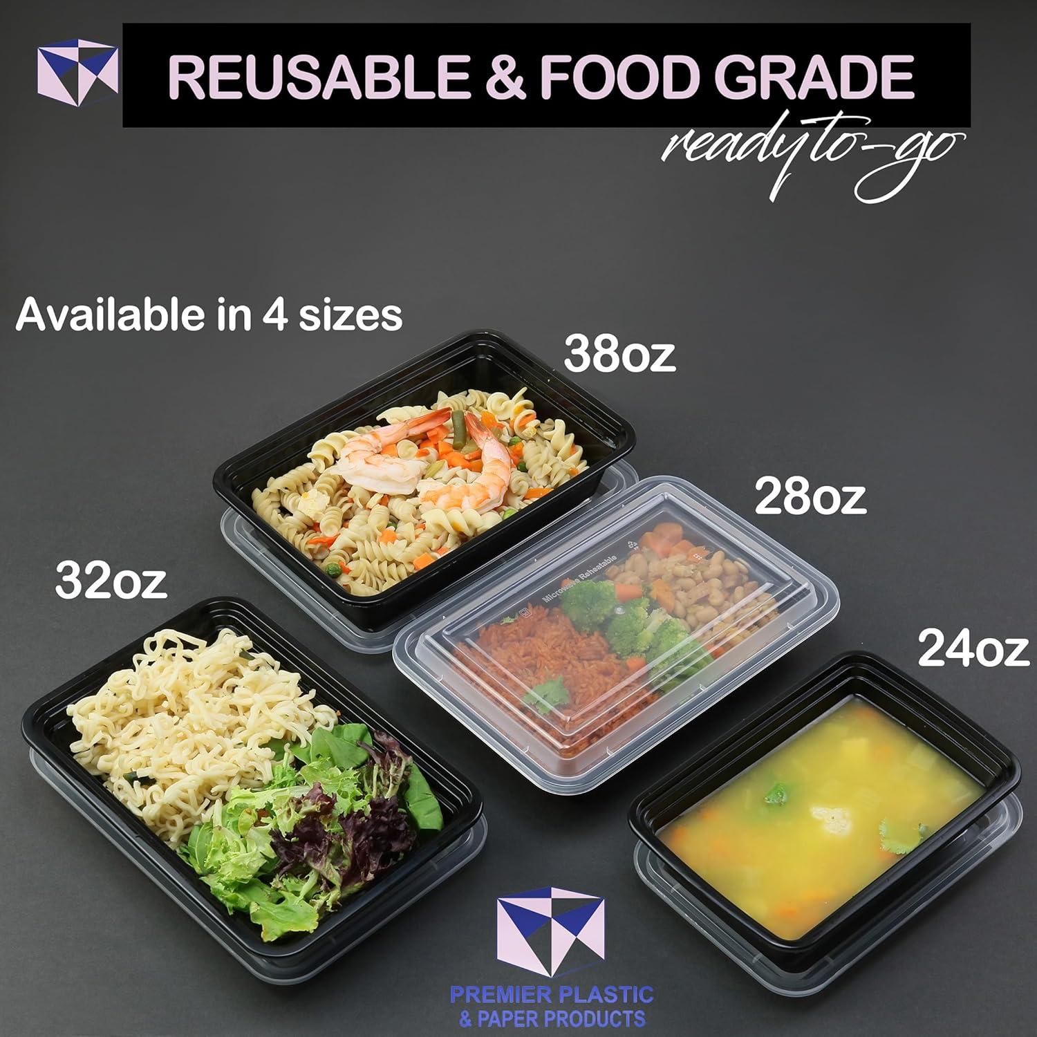 50 Pack Meal Prep Containers Reusable: 24 oz Food Prep Containers with Lids Leakproof, Food Storage Containers Stackable To Go Food Containers, Take Out Containers Microwave Freezer Dishwasher Safe