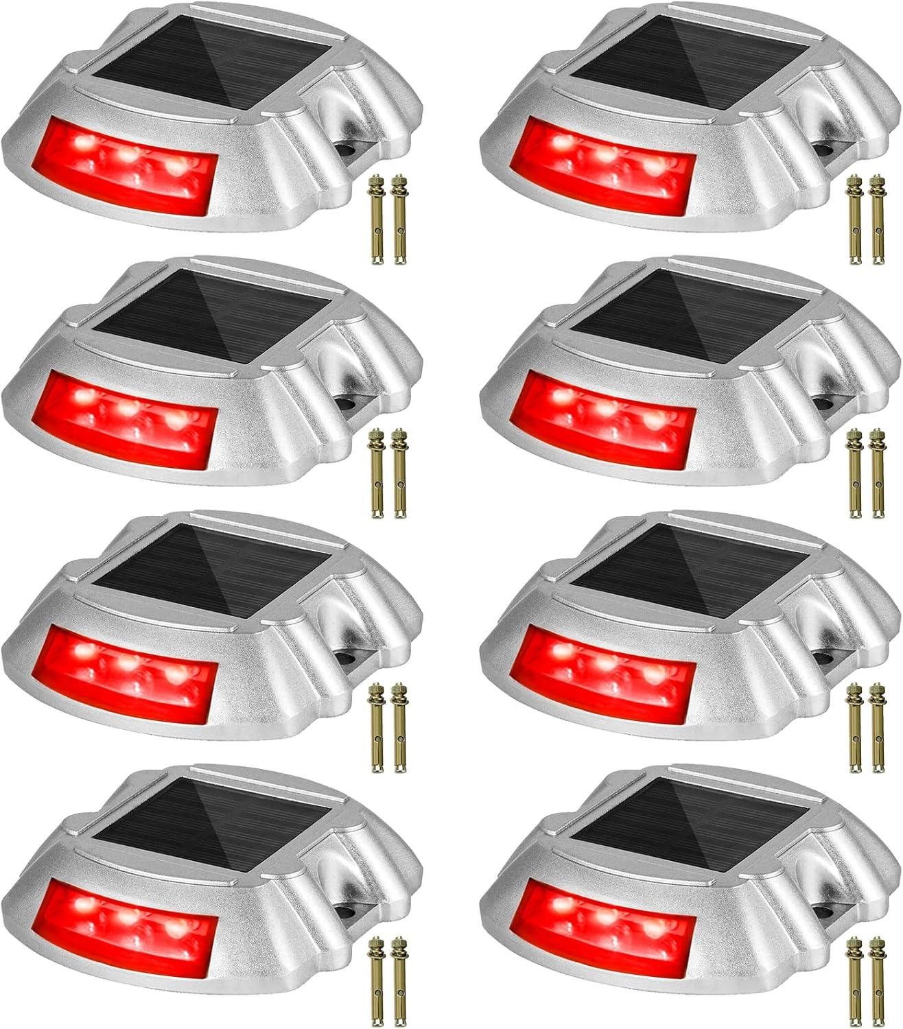 Vevor Solar Driveway Lights, 4-Pack With Switch Button, Waterproof Deck Lights, Wireless Dock 6 LEDs for Path Warning Garden Walkway Sidewalk Steps, LED Bright Green