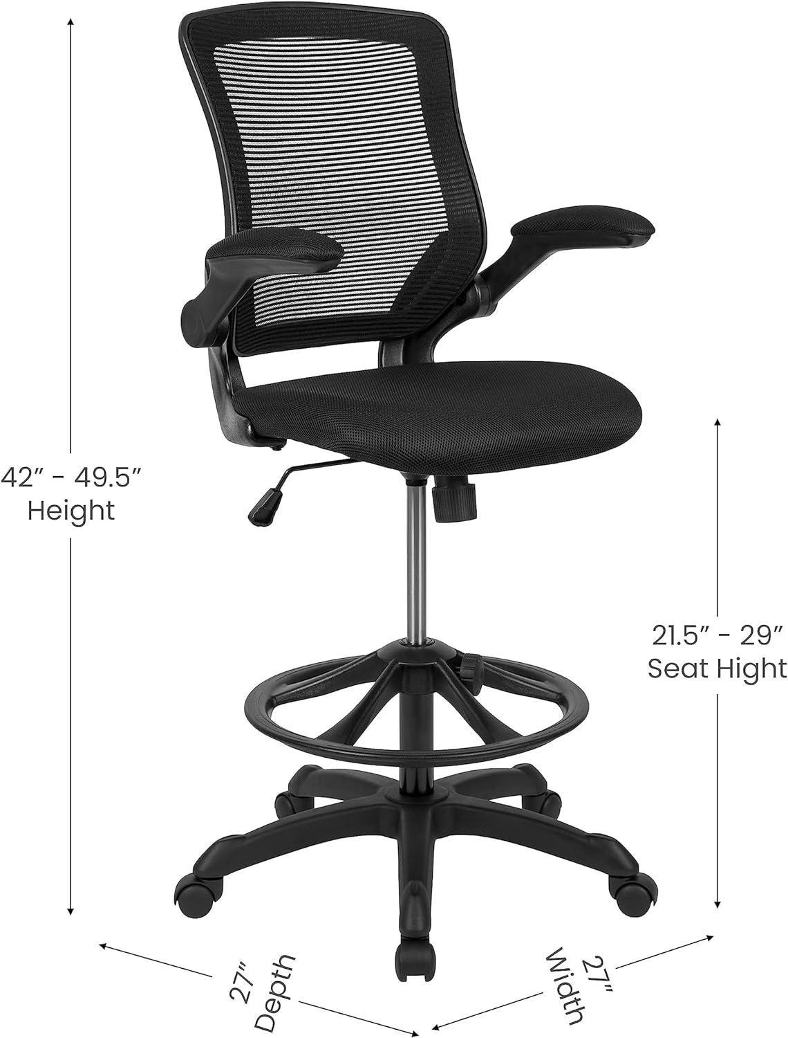 Flash Furniture Mid-Back Mesh Ergonomic Drafting Chair with Adjustable Foot Ring and Flip-Up Arms