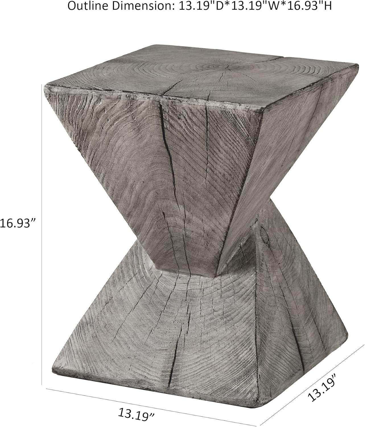 Light Grey Faux Wood Concrete Hourglass End Table