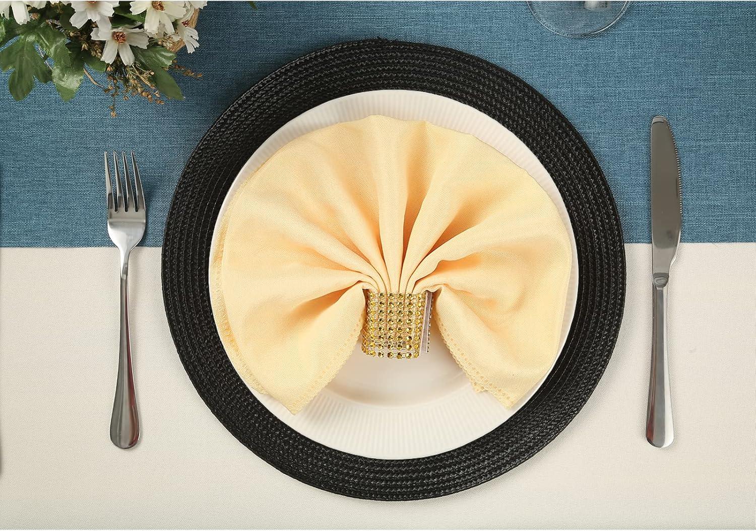Black Round Polypropylene Placemats Set of 6 for Dining Table