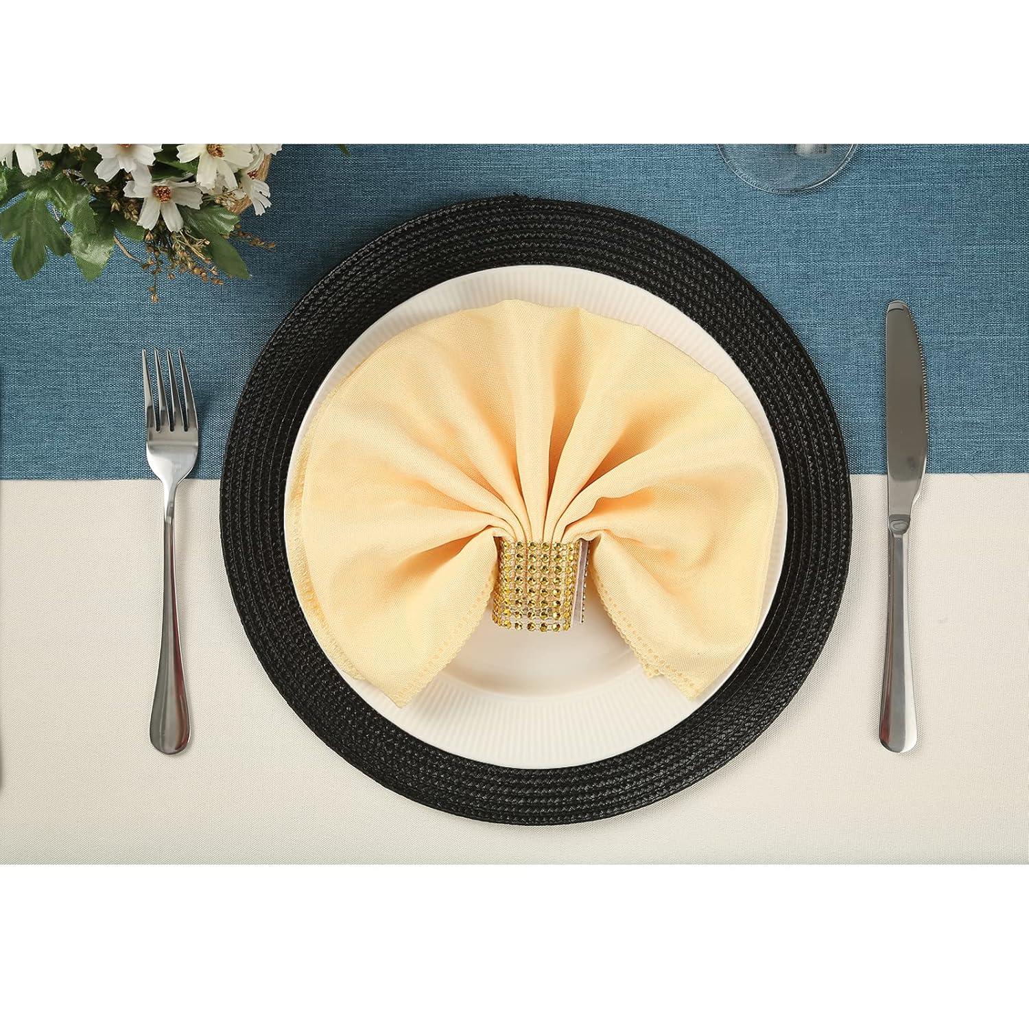 Black Round Polypropylene Placemats Set of 6 for Dining Table