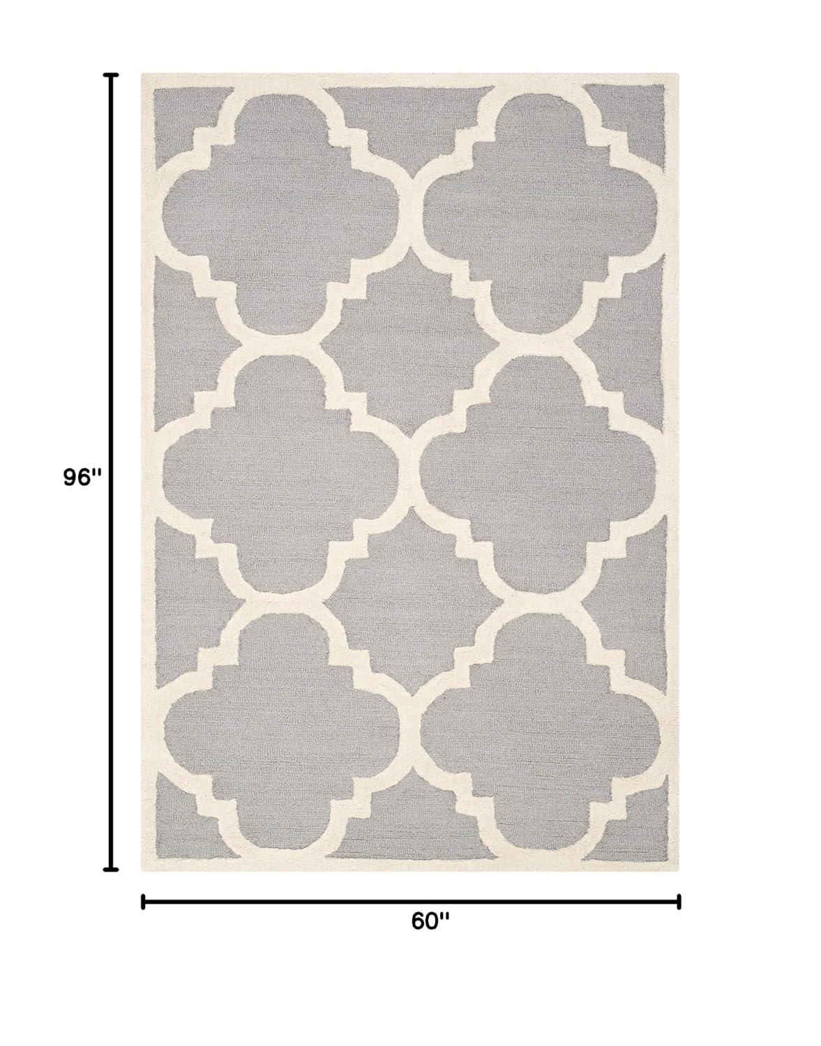 SAFAVIEH Cambridge Collection 5' x 8' Silver / Ivory CAM140D Handmade Moroccan Trellis Premium Wool Area Rug