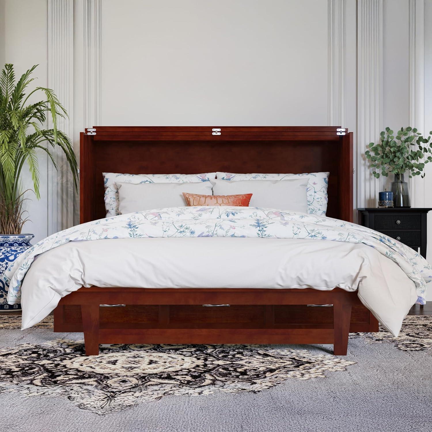 Queen Northfield Murphy Bed Chest Walnut - AFI: Hardwood Frame, Built-In USB Ports & Storage Drawer