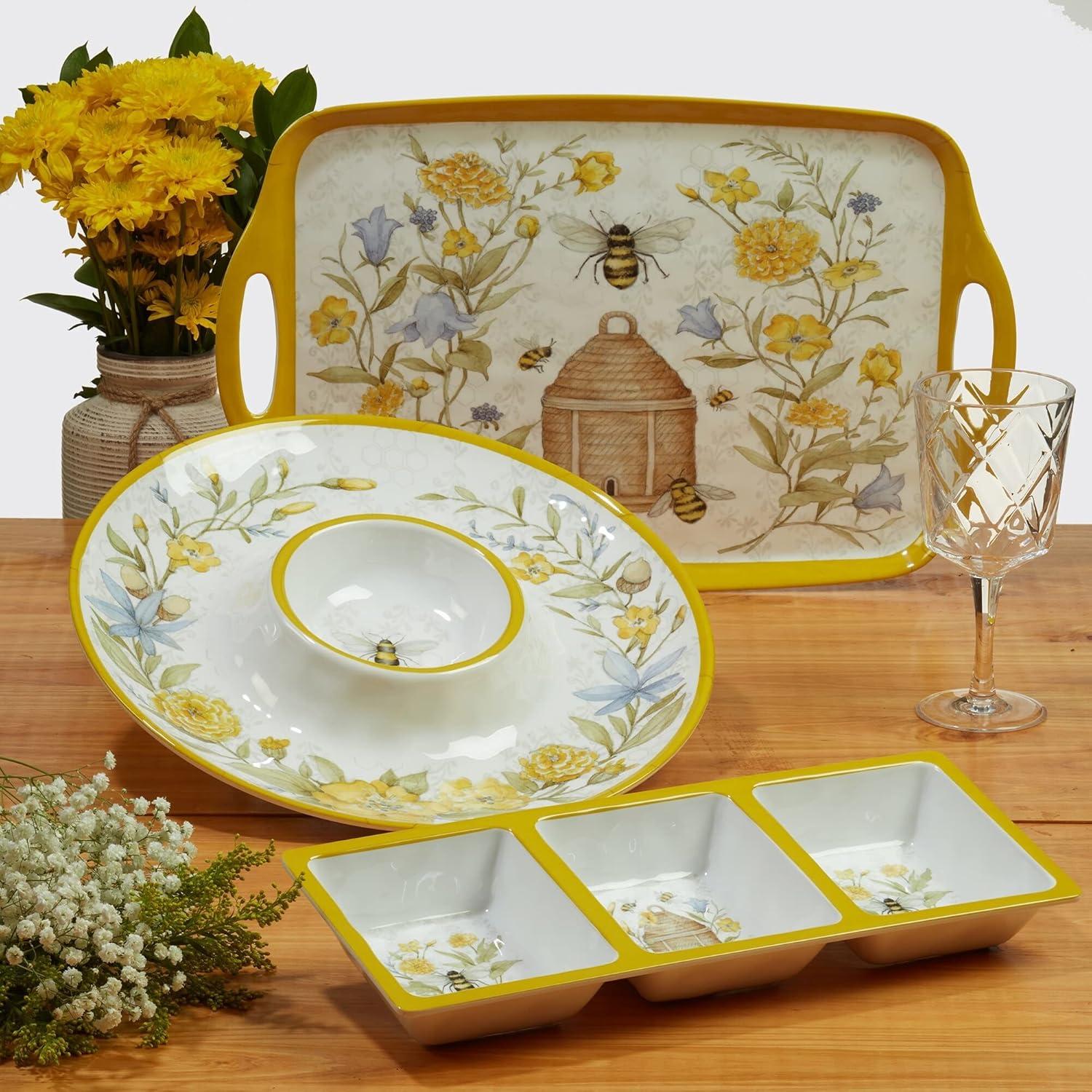 Bee Sweet Floral Melamine 12-Piece Dinnerware Set