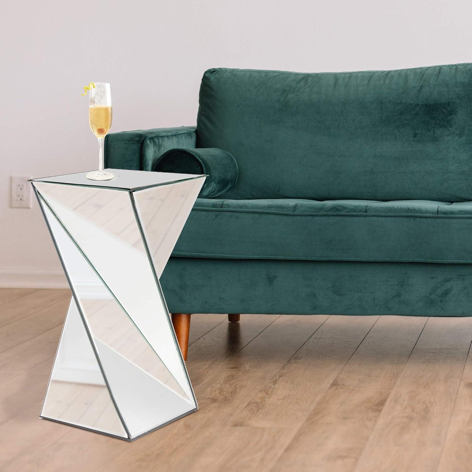 Twisted Silver Mirrored Pedestal End Table, 15" x 15" x 30"