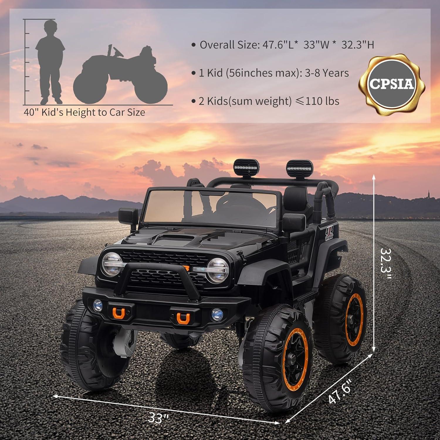 Yesfashion 24V Kids large Jeep 2 Seats SUV Ride on Car Ride on Truck with Remote Control, Electric 4*45W Motors Ride on Toys, with LED Light,Music,USB