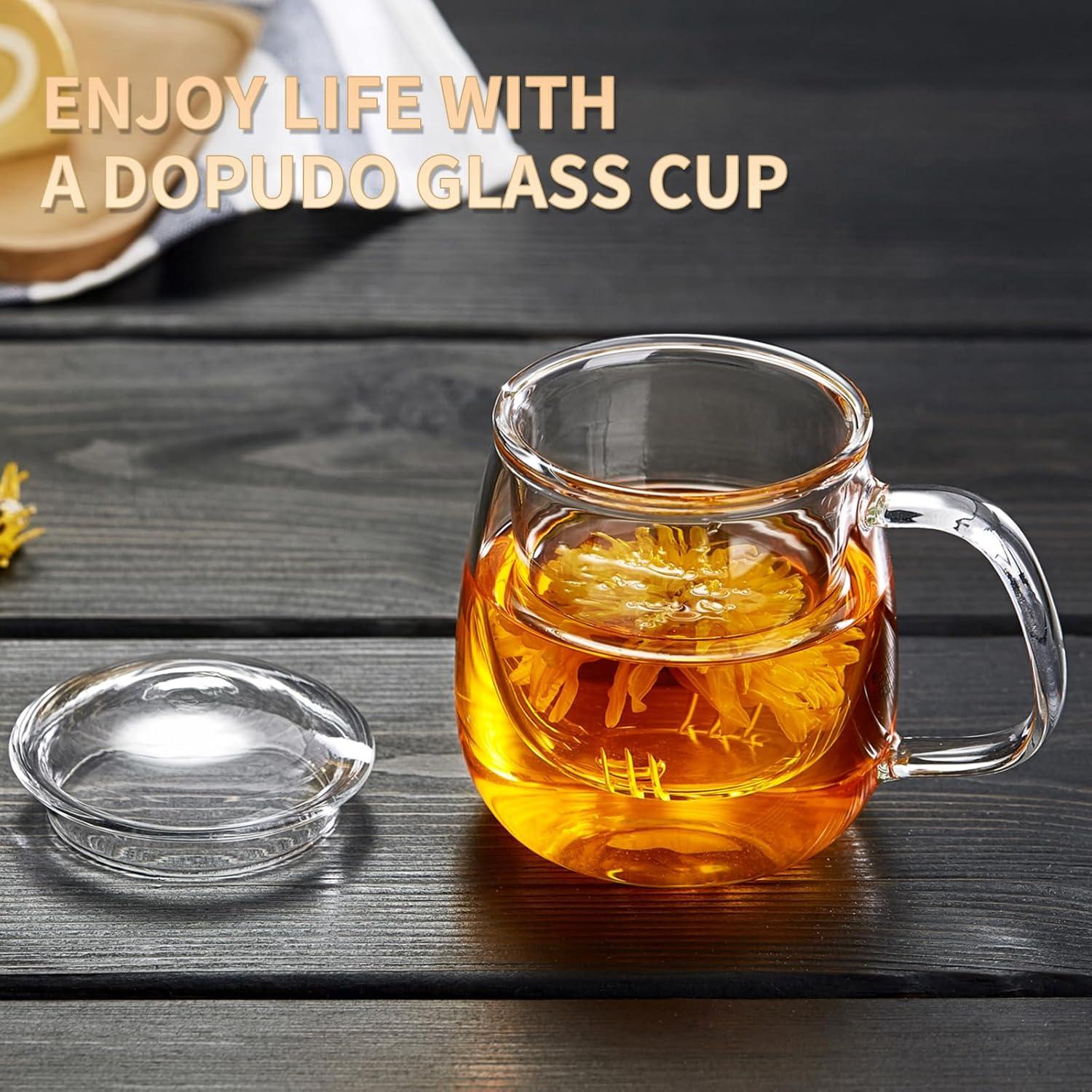 Large Clear Borosilicate Glass Tea Cup with Infuser and Lid, 17.6oz