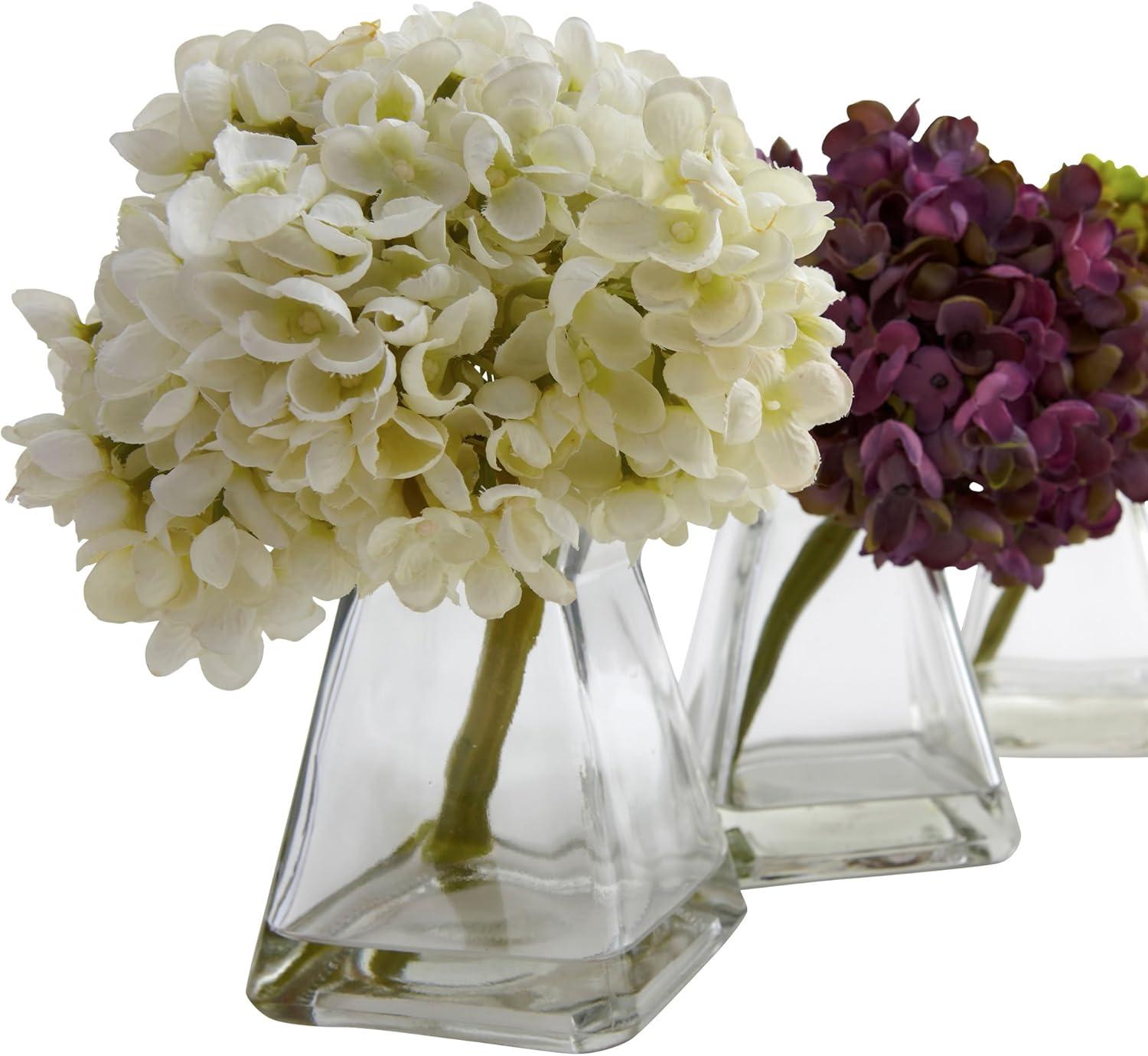 Set of 3 Multicolor Artificial Hydrangea Arrangements with Glass Vases