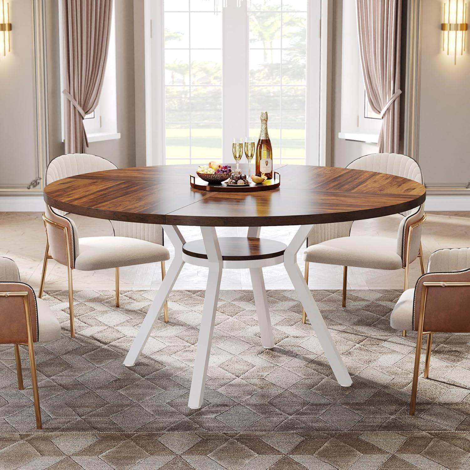 47-Inch White Round Dining Table with Metal Frame